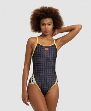 Arena 50th Superfly Back One Piece Body Dam Svarta Olika Färger Guld | LROTCPW-74