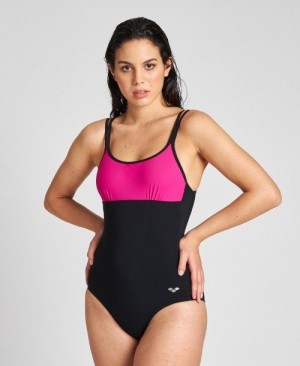 Arena Betta U Back One Piece Body Dam Svarta Rosa Lila | PVOUQSF-02