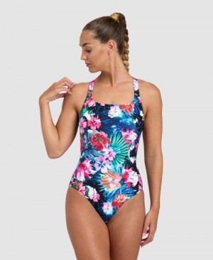 Arena Flower Control Pro Back One Piece Body Dam Svarta Svarta Olika Färger | GTJMAZU-18