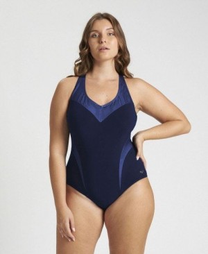 Arena Isabel Light Cross Back One Piece Plus Body Dam Marinblå Ljusblå | ZKVEMQB-07