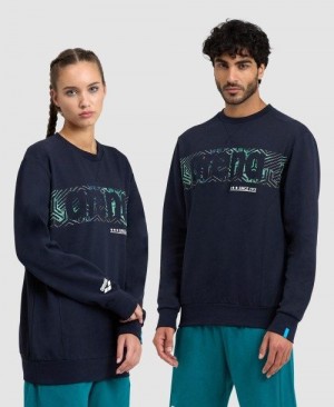 Arena Logo Crewneck Pullover Dam Marinblå Marinblå | XSPGLJU-73