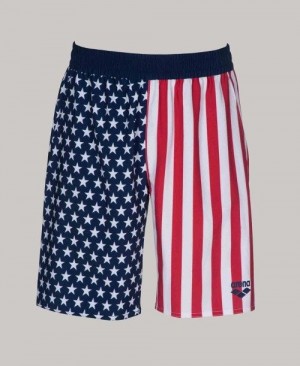 Arena Official Usa Swimming National Team Flag Print Bermuda Short Shorts Herr Olika Färger | LQAYUME-59