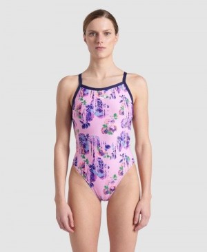 Arena Rose Textures Xcross Back One Piece Body Dam Rosa | YRBTXKH-95