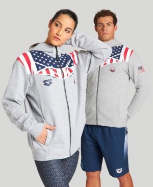 Arena Usa Swimming Team Kit Hooded Zip Jacket Jackor Herr Grå | XHPGEQT-15