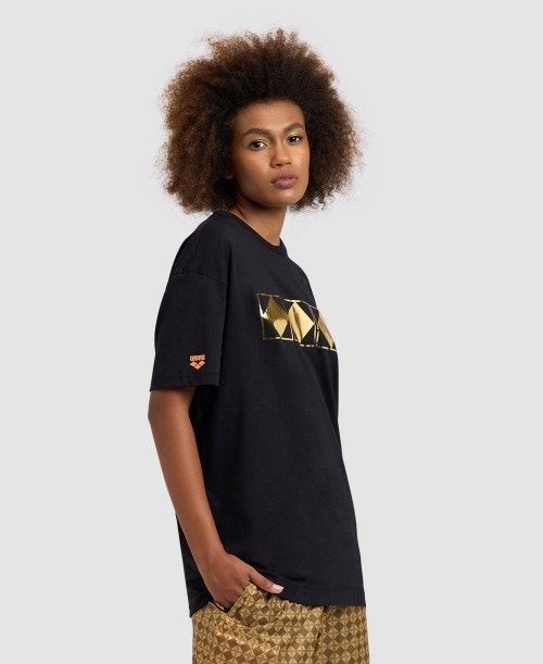 Arena 50th Anniversary Gold T-shirt Shorts Herr Svarta | ZAPNQDW-05