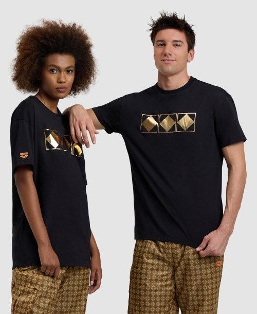 Arena 50th Anniversary Gold T-shirt Shorts Herr Svarta | ZAPNQDW-05