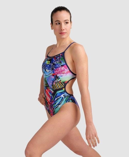 Arena Allover Lace Back One Piece Body Dam Marinblå Olika Färger | UNKBXGW-13