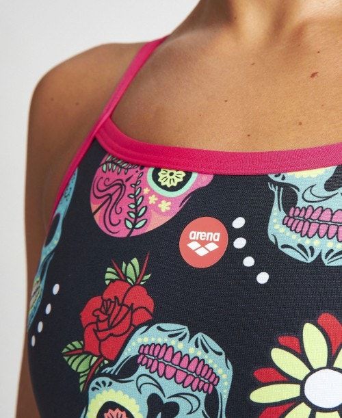 Arena Crazy Skulls Carnival Light Drop Back One Piece Body Dam Rosa Svarta Olika Färger | UEWMADR-71