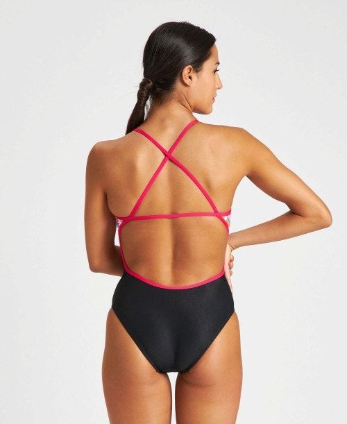 Arena Dots & Half Accelerate Back One Piece Body Dam Svarta Rosa | PUETHFG-47