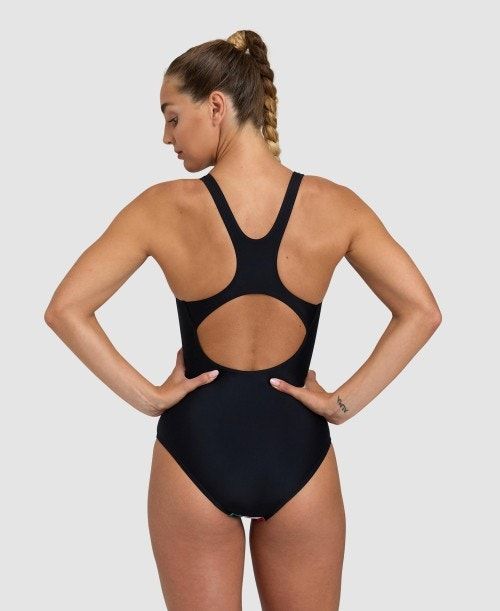 Arena Flower Control Pro Back One Piece Body Dam Svarta Svarta Olika Färger | GTJMAZU-18