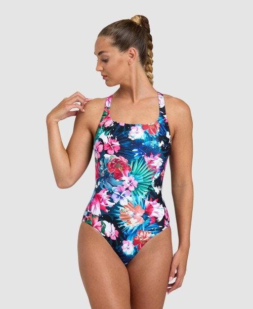 Arena Flower Control Pro Back One Piece Body Dam Svarta Svarta Olika Färger | GTJMAZU-18