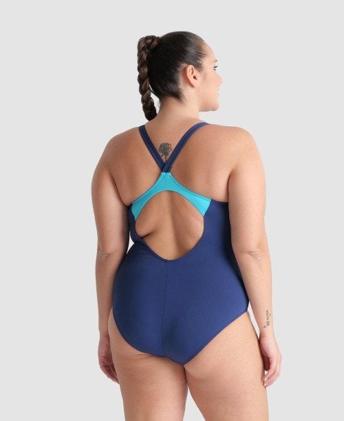 Arena Graphic V Back Plus One Piece Body Dam Marinblå | LVFIQOT-83