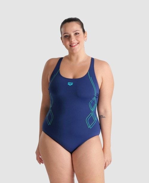 Arena Graphic V Back Plus One Piece Body Dam Marinblå | LVFIQOT-83