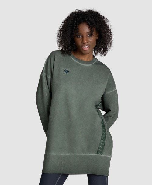 Arena Icons Oversized Crewneck Pullover Dam Olivgröna | FMAXBHD-97