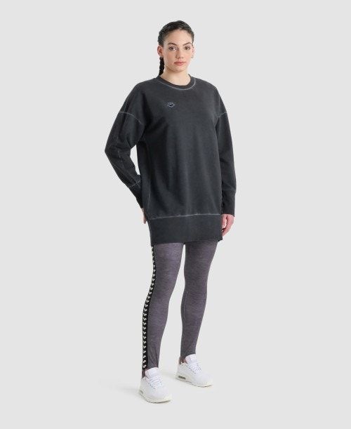 Arena Icons Oversized Crewneck Pullover Dam Svarta Vita | KDBOVCF-59