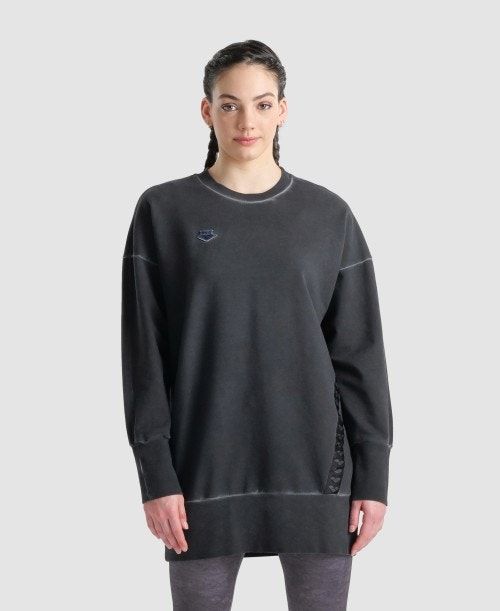 Arena Icons Oversized Crewneck Pullover Dam Svarta Vita | KDBOVCF-59