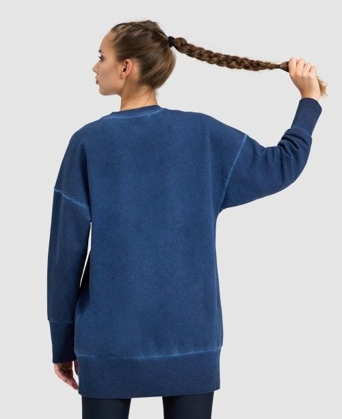 Arena Icons Oversized Crewneck Pullover Dam Marinblå Marinblå Vita | KRUITGY-84