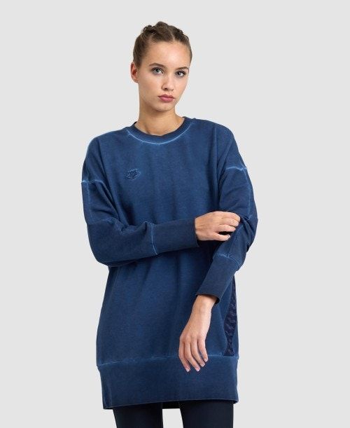 Arena Icons Oversized Crewneck Pullover Dam Marinblå Marinblå Vita | KRUITGY-84