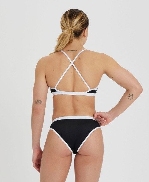 Arena Icons Solid Cross Back Bikini Bikiniler Dam Svarta Vita | TZKVMWG-53