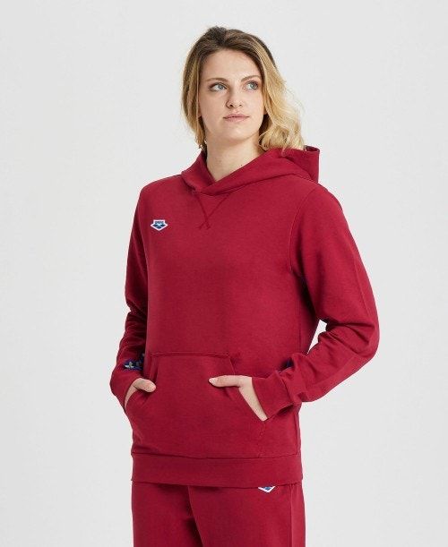 Arena Icons Solid Hooded Sweatshirt Tröjor Dam Vinröda Blå | ZHWOCAX-68