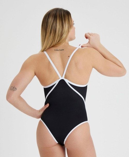 Arena Icons Solid Super Free Back One Piece Body Dam Svarta Vita | FTVWHEA-18