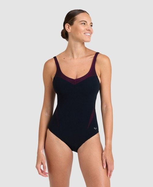 Arena Isabel Lightcross Back One Piece Body Dam Svarta Rosa Lila | TMJCQRZ-73