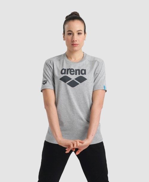 Arena Logo Cotton T-shirt Shorts Herr Grå | EADQHGR-21