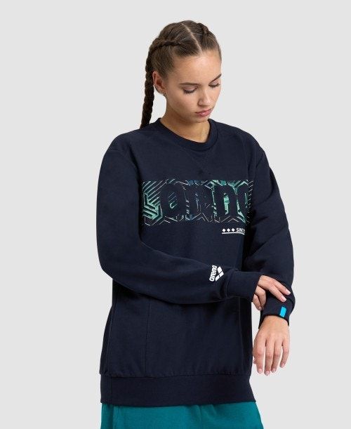 Arena Logo Crewneck Pullover Dam Marinblå Marinblå | XSPGLJU-73