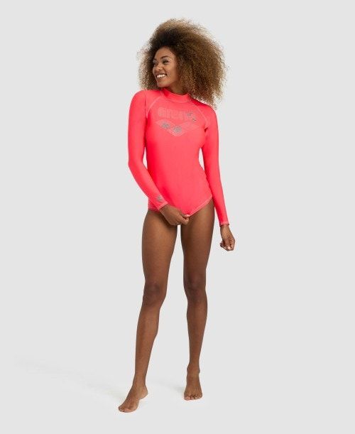 Arena Long Sleeve Rash Guard Pullover Dam Röda | NMJGAZY-82