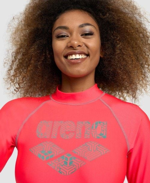 Arena Long Sleeve Rash Guard Pullover Dam Röda | NMJGAZY-82