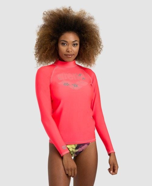 Arena Long Sleeve Rash Guard Pullover Dam Röda | NMJGAZY-82