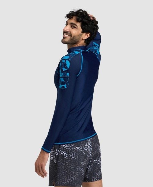 Arena Long Sleeve Rash Guard Pullover Herr Marinblå Turkos | TDWKECU-37