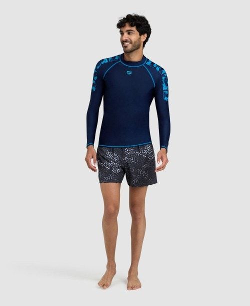 Arena Long Sleeve Rash Guard Pullover Herr Marinblå Turkos | TDWKECU-37