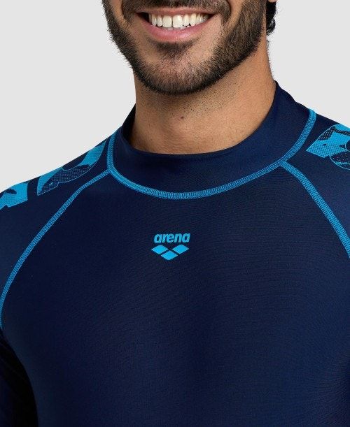 Arena Long Sleeve Rash Guard Pullover Herr Marinblå Turkos | TDWKECU-37