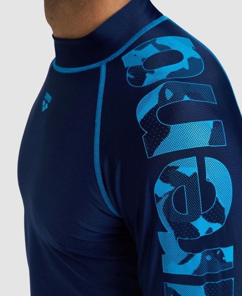 Arena Long Sleeve Rash Guard Pullover Herr Marinblå Turkos | TDWKECU-37