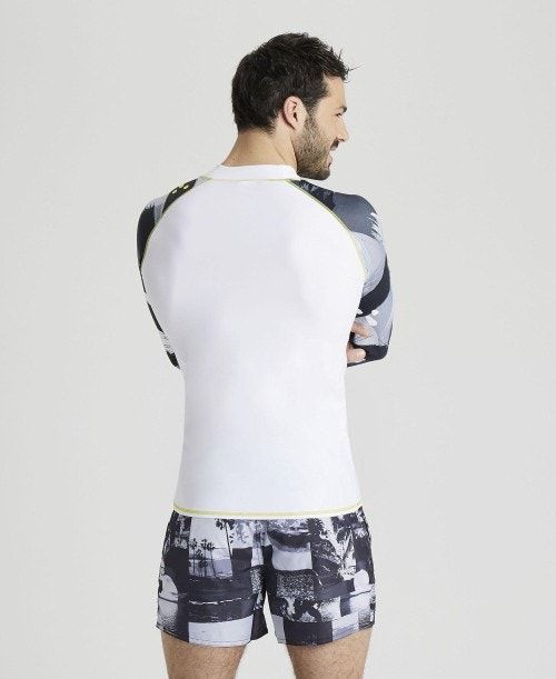 Arena Long Sleeves Allover Rash Vest Pullover Herr Vita Grå Olika Färger | EYDVTRW-69