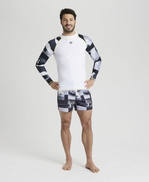 Arena Long Sleeves Allover Rash Vest Pullover Herr Vita Grå Olika Färger | EYDVTRW-69