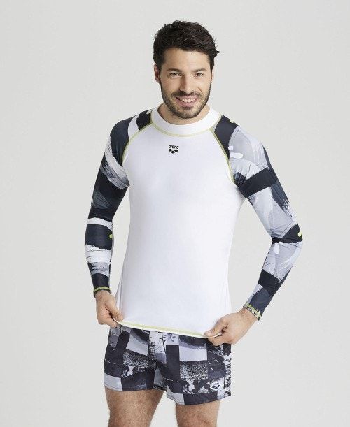 Arena Long Sleeves Allover Rash Vest Pullover Herr Vita Grå Olika Färger | EYDVTRW-69