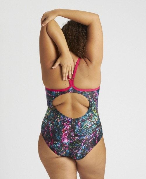 Arena Mountains Texture Light Drop Back One Piece Plus Body Dam Rosa Olika Färger | ALKDIVS-35