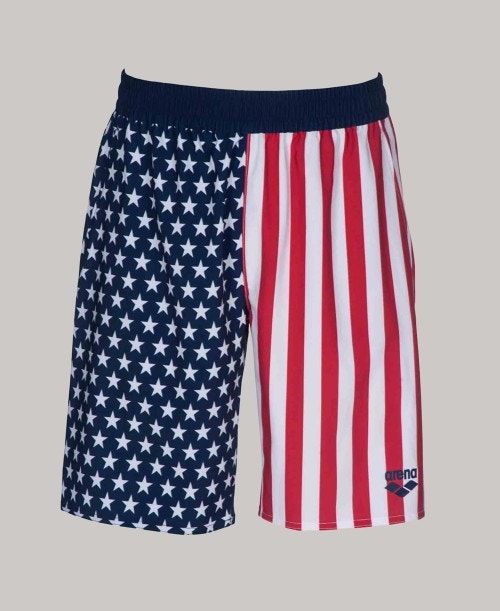 Arena Official Usa Swimming National Team Flag Print Bermuda Short Shorts Herr Olika Färger | LQAYUME-59