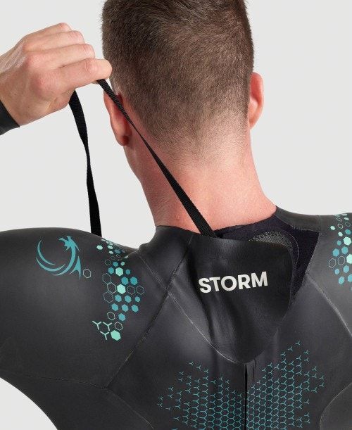 Arena Powerskin Storm Wetsuit Våtdräkt Herr Korall Blå Svarta | TDZFKRN-32