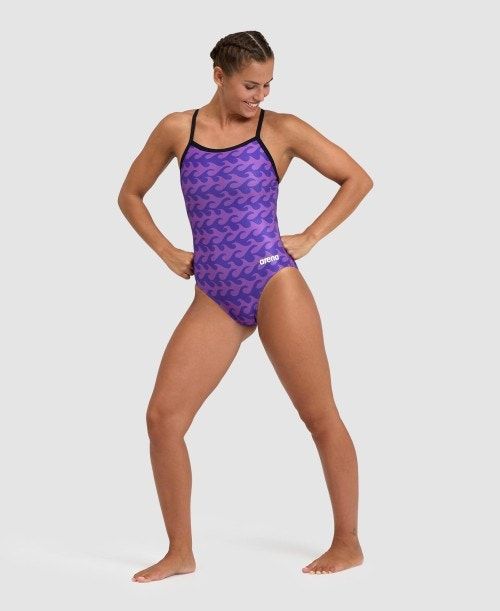 Arena Ride The Wave Light Drop Back One Piece Body Dam Svarta Lila | JICTOXU-01