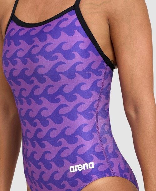 Arena Ride The Wave Light Drop Back One Piece Body Dam Svarta Lila | JICTOXU-01