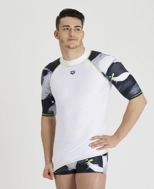 Arena Short Sleeve Rash Guard Shorts Herr Vita Grå Olika Färger | GRZUFVT-38