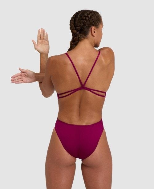 Arena Solid Lace Back One Piece Body Dam Röda Vita | RBEFGYM-41