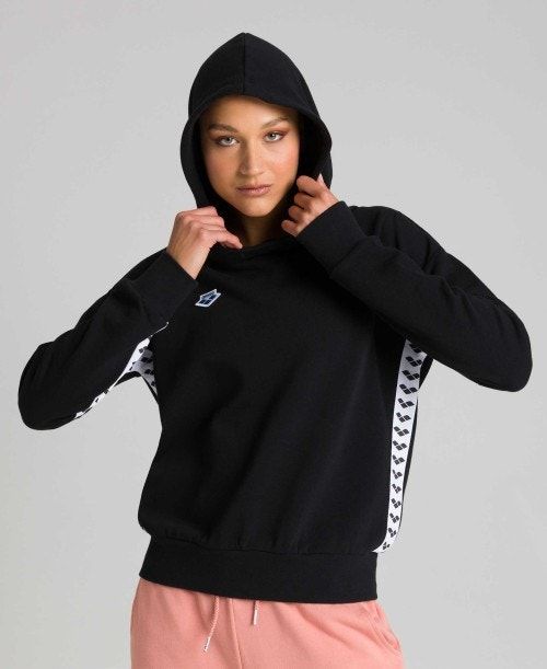 Arena Team Hoodie Hoodie Dam Svarta Vita Svarta | WRVZHLG-28