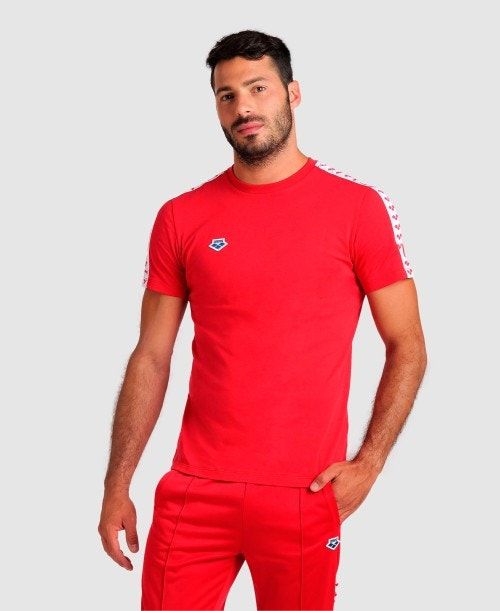 Arena Team Us T-shirt Shorts Herr Röda Vita Röda | JEANKQW-19