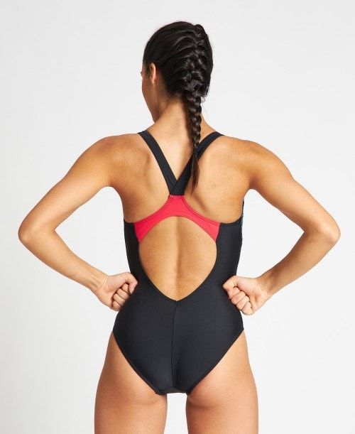 Arena Threefold V Back One Piece Body Dam Svarta Svarta | FAYUJTK-26