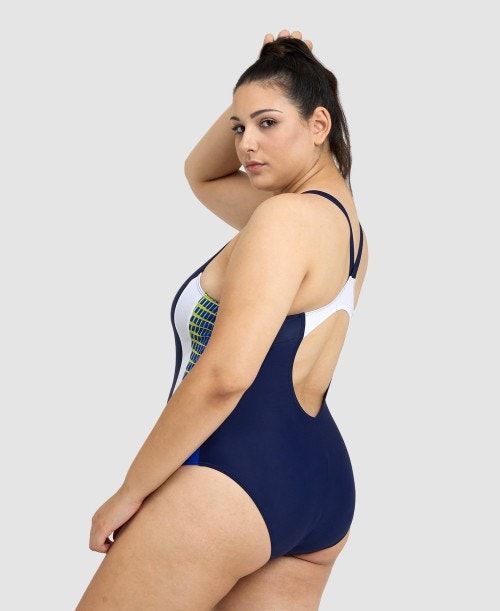 Arena Threefold V Back Plus One Piece Body Dam Marinblå Blå Vita | BAKFOLH-63