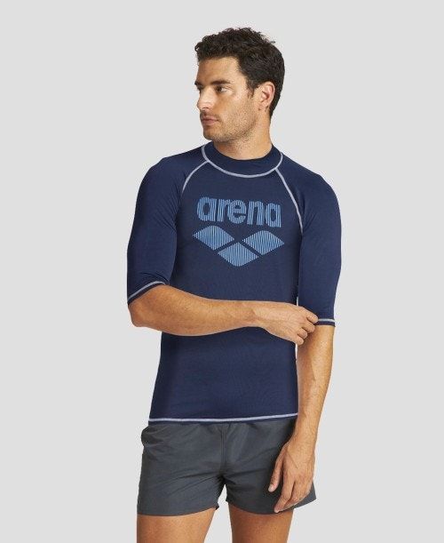 Arena T-shirt Rash Guard Shorts Herr Marinblå | MXPGZLY-48